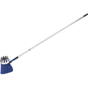 LUX Comfort zbierak do owoców z niebieskim workiem i teleskopowym uchwytem.