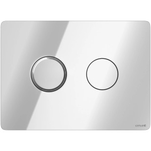 Chromowany przycisk spłukujący do WC z dwoma przyciskami do spłuczek.