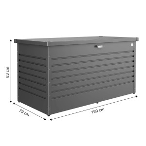 Biohort Freizeitbox 160 High, ciemnoszary metalik, 83x159x79 cm. Skrzynia ogrodowa do przechowywania narzędzi ogrodowych.