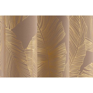 Zasłona t.b.t. ze złotym wzorem liści do salonu.