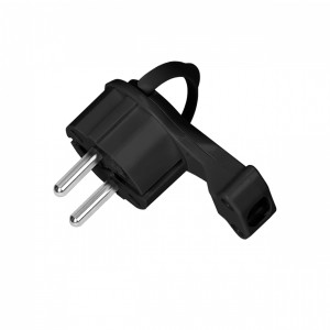 Czarna wtyczka kątowa t.b.t. do ciasnych przestrzeni.