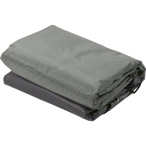 Szary pokrowiec na meble ogrodowe, 130x122x76 cm, z zamkami i sznurkiem.