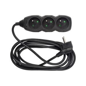 Czarny przedłużacz t.b.t. z 3 gniazdami.