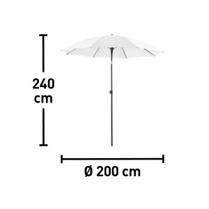 Biały parasol balkonowy t.b.t. o wymiarach 240 x 200 cm.