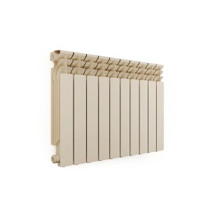Grzejnik t.b.t., beżowy, grzejnik żeberkowy do montażu na ścianie.