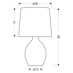 Szkic lampy stołowej t.b.t. z wymiarami. Lampa dekoracyjna do salonu.