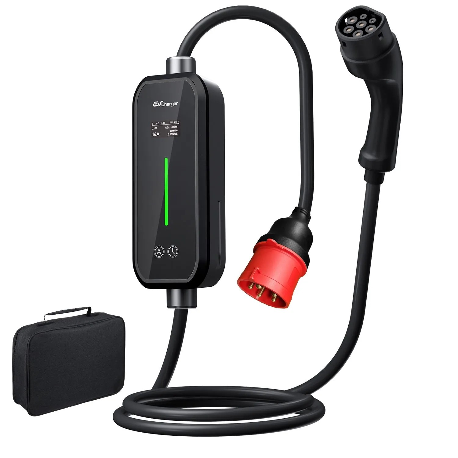 Junsun 11 kW Typ 2 Ładowarka EV 3-fazowy - 6 m Kabel Sterowanie Aplikacją Wyświetlacz LCD Regulowany 6-16A Z Torbą