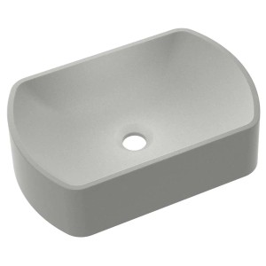 Szara umywalka nablatowa t.b.t. z zaokrąglonymi rogami.
