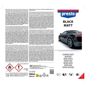 Presto Lackspray Czarny mat 500ml do użytku wewnątrz i na zewnątrz.