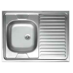 Zlewozmywak t.b.t. ze stali nierdzewnej z ociekaczem, widok z góry.