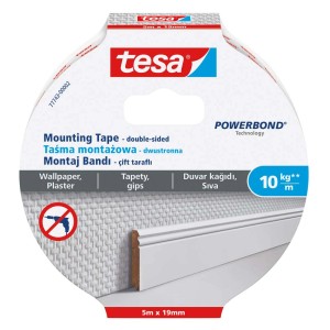 Taśma montażowa Tesa Powerbond, dwustronna, do ścian i tapet, 5m x 19mm.