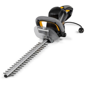 Elektryczne nożyce do żywopłotu Alpina AHT 500 E z ostrzem 50 cm i przezroczystą osłoną dłoni.