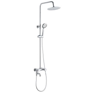 Chromowana kolumna prysznicowa t.b.t. z deszczownicą i słuchawką.