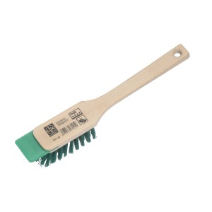 Szczotka do czyszczenia kosiarki LUX z drewnianą rączką i skrobakiem.