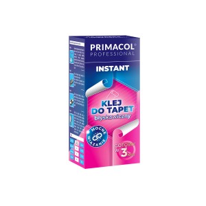 Opakowanie kleju do tapet t.b.t. firmy Primacol, gotowy do użycia w 3 minuty.