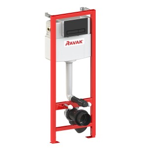 RAVAK Stelaż podtynkowy WC w czerwonej ramie do WC wiszącego. Z przyciskiem spłukującym.