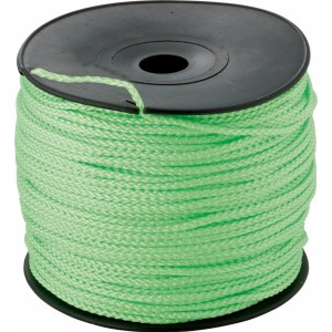 Zielony sznurek polipropylenowy (Ø 2 mm) na czarnej szpuli, idealny do pakowania i wiązania.
