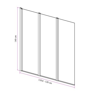 Rysunek techniczny parawanu nawannowego, wymiary 140 x 118.8-120 cm.