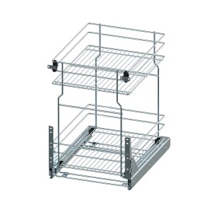 Wysuwany organizer do szafki kuchennej z dwoma poziomami, metal chromowany.