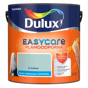 Dulux EasyCare farba do ścian w kolorze turkusowym, wiadro z farbą do wnętrz.