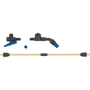 Akcesoria do opryskiwacza ciśnieniowego LUX 5 l: Dysza, uchwyt i rura rozpylająca do narzędzi ogrodowych.