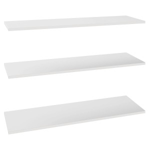 Trzy białe półki do garderoby lub szafy.