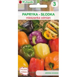 Opakowanie nasion z mieszanką kolorowych odmian papryki.