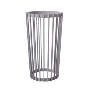 Szary stojak na kwiaty t.b.t. z pionowymi rozpórkami.