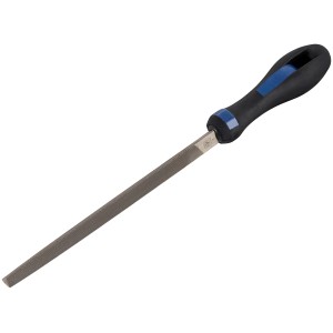 Pilnik warsztatowy trójkątny LUX, 200 mm, z ergonomicznym uchwytem do obróbki metalu.