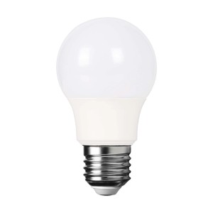 Żarówka LED E27 z białym korpusem i srebrną podstawą.