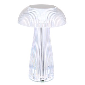 Przezroczysta lampa stołowa Globo Gixi z tworzywa sztucznego, 25 cm, w kształcie grzyba.