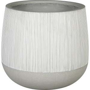 Biała, okrągła doniczka Ficonstone (Ø 39 cm) z pionowym wzorem rowków.