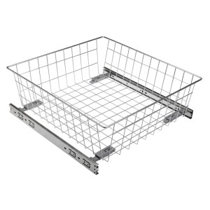 Koszyk druciany z szynami wysuwnymi do systemów porządkowania w kuchni.