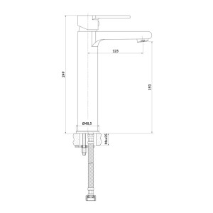 Rysunek techniczny baterii umywalkowej t.b.t. z wymiarami.