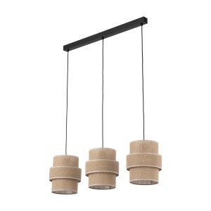 Lampa wisząca t.b.t. z trzema abażurami z tkaniny.