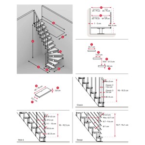 Rysunek techniczny schodów wewnętrznych t.b.t. z wymiarami.