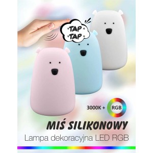 Urocze lampki nocne t.b.t. w kształcie misia do pokoju dziecięcego w kolorze różowym, niebieskim i białym.