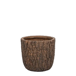 Brązowa doniczka t.b.t. z efektem pnia drzewa do użytku wewnątrz i na zewnątrz.