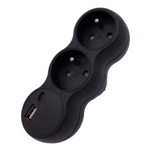 Düwi Rozgałęźnik 2 x 2P+Z USB A + C 2.4A BOOM czarny