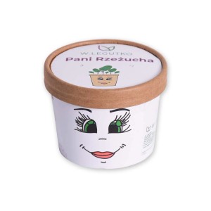 Nasiona TBT w doniczce z twarzą i ilustracją doniczki.