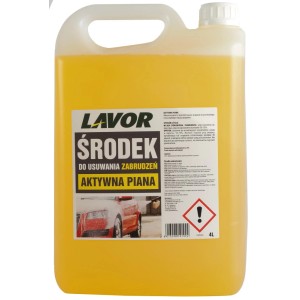 Kanister z żółtym środkiem czyszczącym do aktywnej piany, marka Lavor.