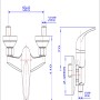 Rysunek techniczny: bateria prysznicowa t.b.t. z wymiarami.