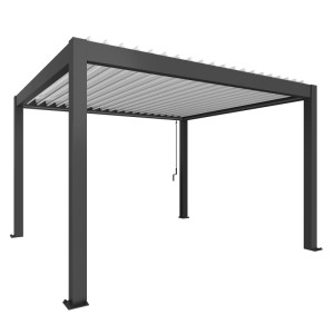 Biohort Pergola, 4x3,5 m, ciemnoszaro-biała. Nowoczesne zadaszenie tarasu z regulowanymi lamelami.