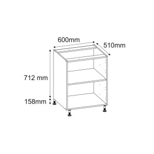 Rysunek techniczny: Szafka t.b.t. z dwiema półkami i wymiarami.