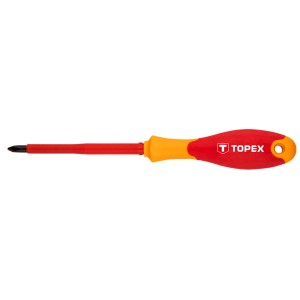 Śrubokręt Topex z czerwono-żółtą rączką.