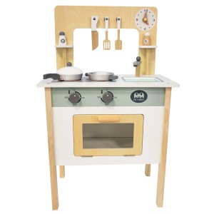 Drewniana kuchnia dla dzieci z akcesoriami do zabaw w role.