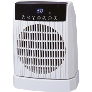 Biały grzejnik wentylatorowy Brekstad z wyświetlaczem LED i pilotem, 2000W.