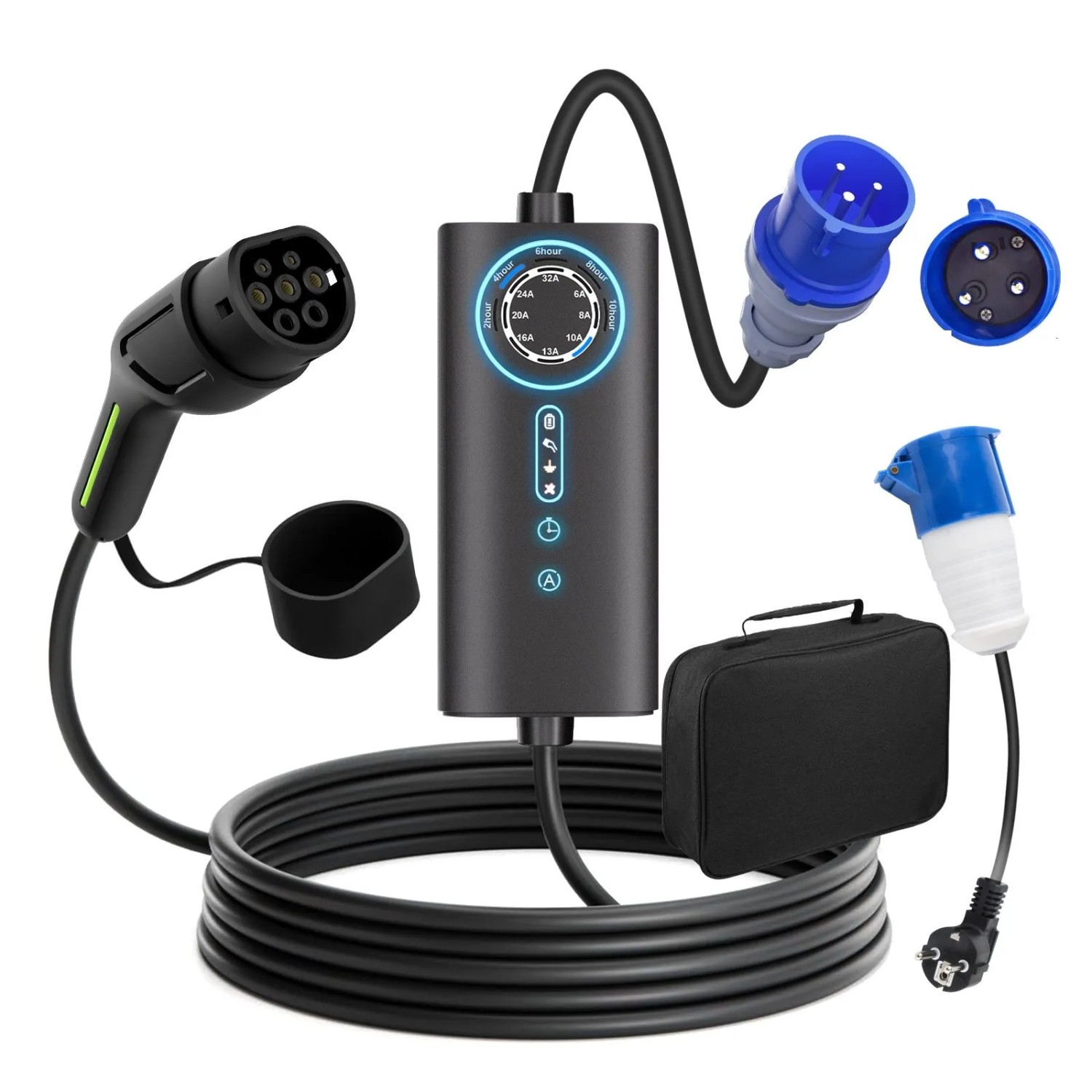 Junsun 7 kW Typ 2 Ładowarka EV 8 m Kabel 1-fazowy Z Torbą Regulacja Prądu 6-32A z Adapter
