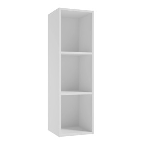 Biała szafka wisząca kuchenna t.b.t. z trzema otwartymi przegródkami.