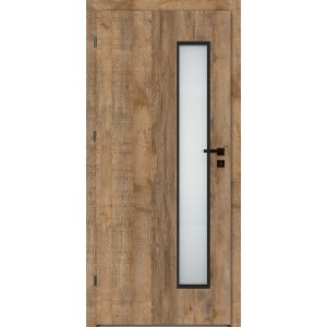 Drzwi wewnętrzne t.b.t. z efektem drewna i wstawką szklaną
